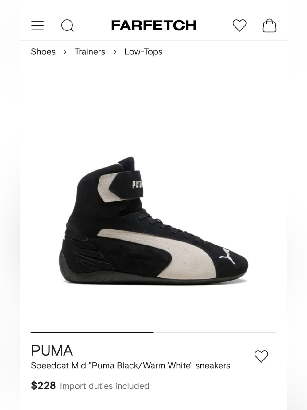 Puma Speedcat Mid High-Top Sneakers in Black & Warm White